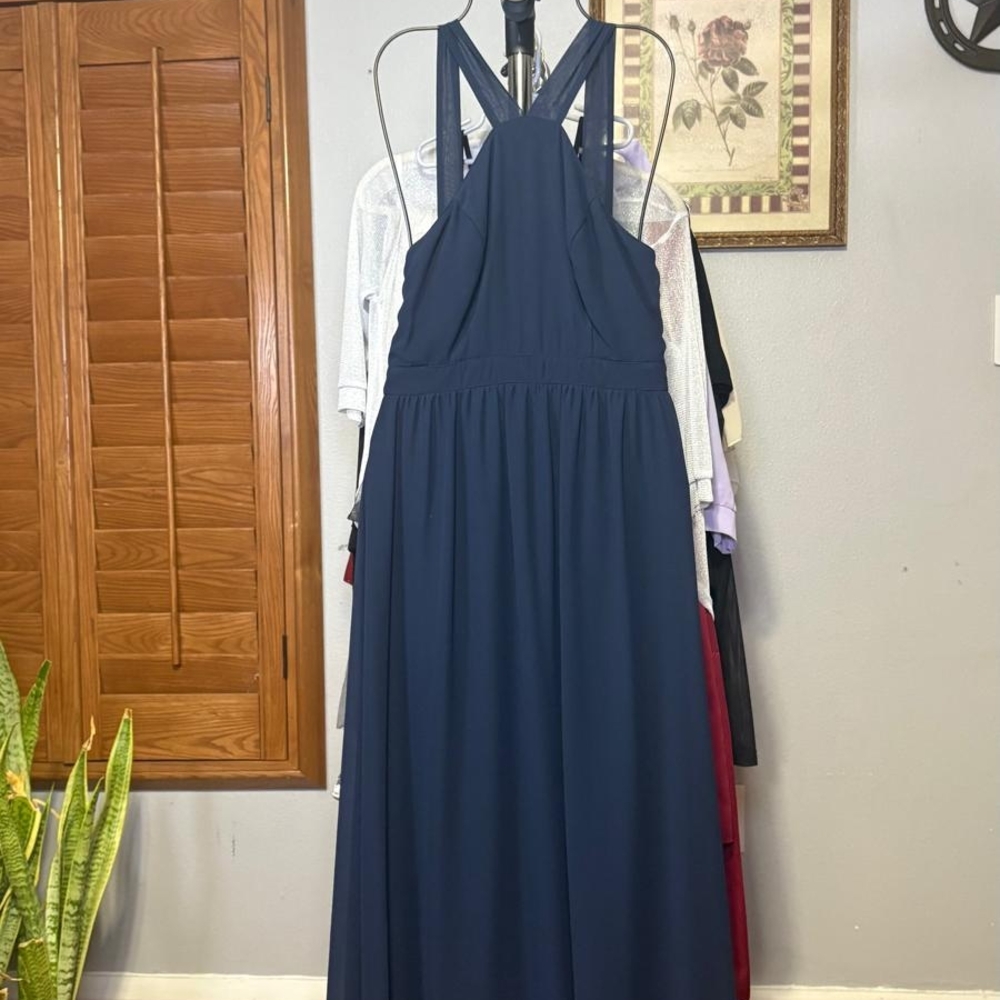 Bill Levkoff Navy Backless Dress